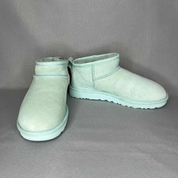 Women's Ugg Boots Size 8 Classic Ultra Mini Aqua Sky Blue Suede Wool Booties - Picture 8 of 14